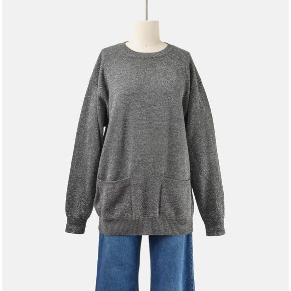 Vintage 90s Calvin Klein Metallic Gray Wool Blend Sweater size M L - Picture 2 of 7